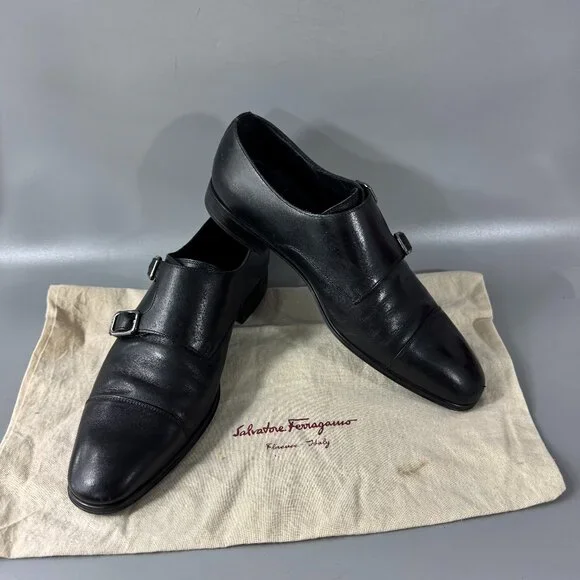 Salvatore Ferragamo ADDO Monkstrap Black Calf Leather Loafer Size 7 1/2 Ferragamo Men main image 3